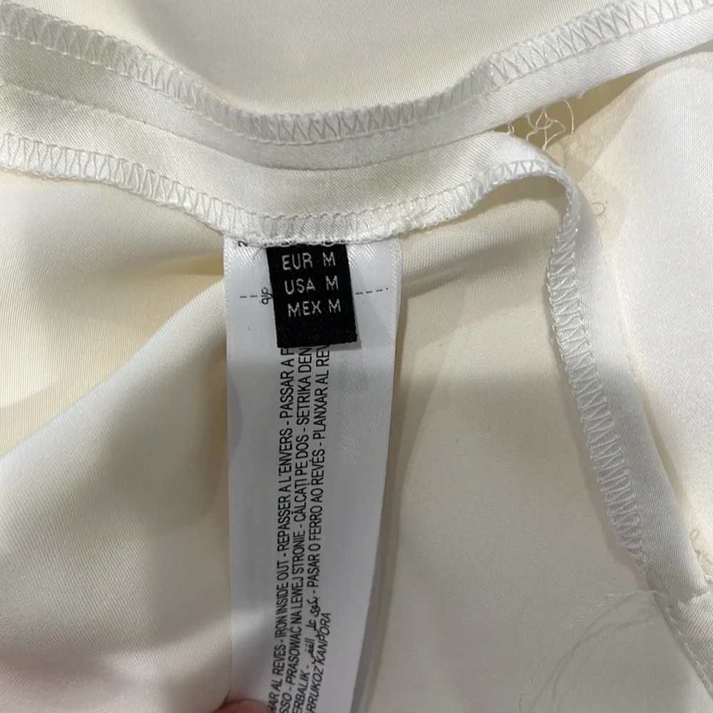 Massimo Dutti Studio tuxedo style silky oversized button up dress cream/black M - Picture 9 of 14